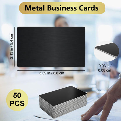 50PCS Metal Business Cards Blanks,0.45mm Thick 3.4x2.1 Inch Aluminum Black Business Cards Blank,Multipurpose Cards Blanks for House Office Customer DIY Gift