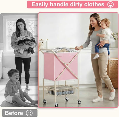 Convenient Laundry Basket with Wheels, Heavy Duty Dirty Clothes Laundry Hamper