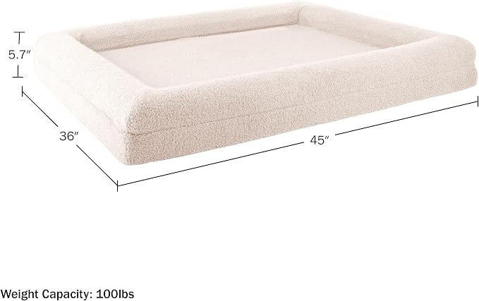 Orthopedic Dog Bed - 45in Large Dog Bed with Supportive Bolster, Nonslip Bottom, and Removable Washable Cover - Memory Foam Pet Beds for Large Dogs - Dog Products by PETMAKER (Cream)