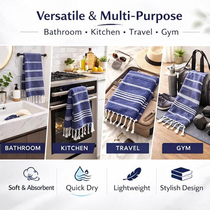 Clotho 4 Pack Navy Blue Turkish Hand Towels