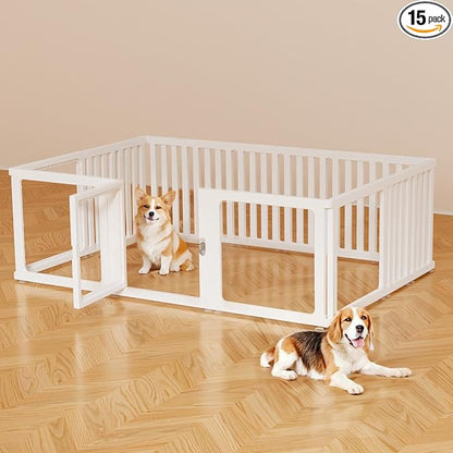 15 Pcs DIY Plastic Acrylic Dog Playpen with Clear Dog Gate, Clear Acrylic Dog Pen for Indoor Easy to Assemble and Disassemble，23.6" Height