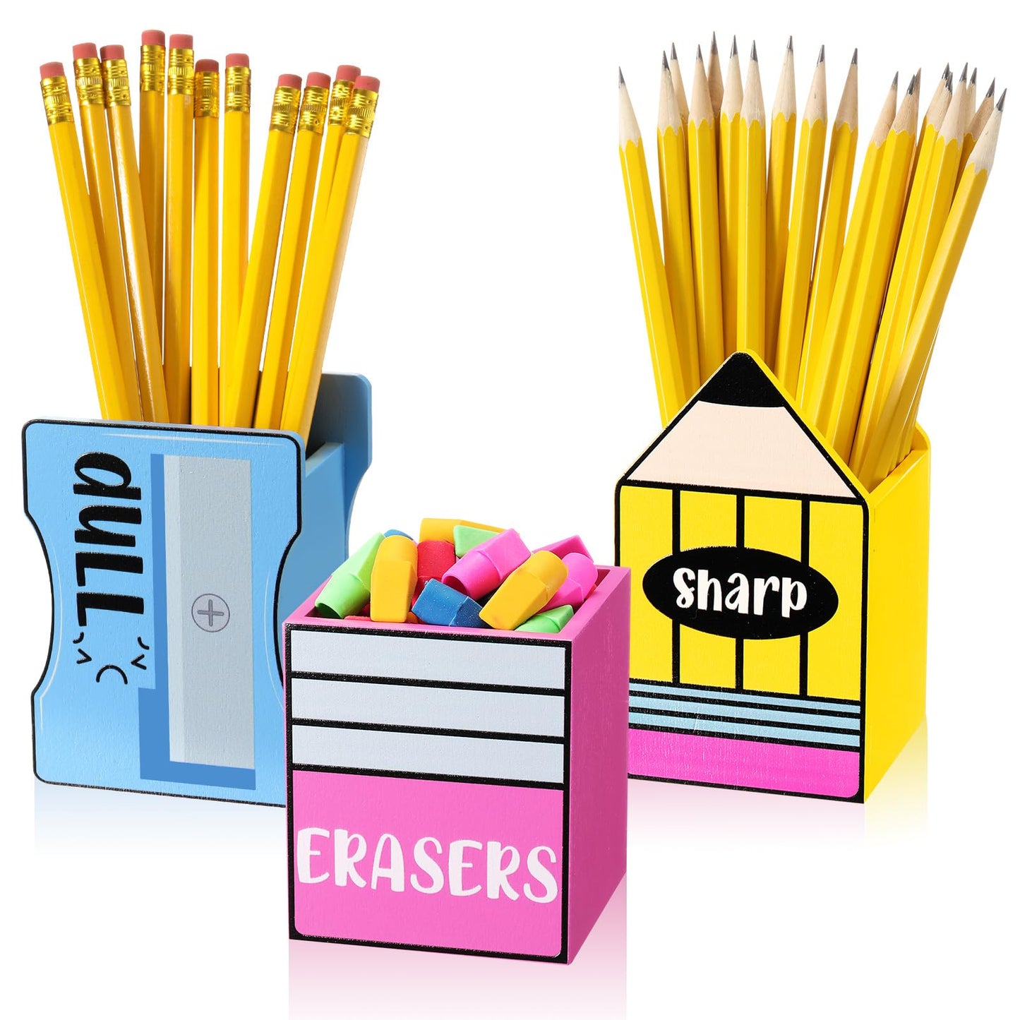 Gilprop 3 Pcs Sharp and Dull Pencil Holder for Classroom Eraser Buckets Wooden Shaped Pencil Dispenser Finished Pen Holder No DIY for Back to School Teachers Classroom Management(Plain)