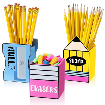 Gilprop 3 Pcs Sharp and Dull Pencil Holder for Classroom Eraser Buckets Wooden Shaped Pencil Dispenser Finished Pen Holder No DIY for Back to School Teachers Classroom Management(Plain)