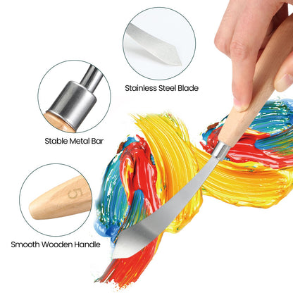 Honoson 7 Pieces Painting Knife Set Spatula Palette Knife Stainless Steel Drawing Scraper Oil Painting Accessories with Wood Handle for Art Acrylic Draw Color Mixing Supplies(Wood Color)