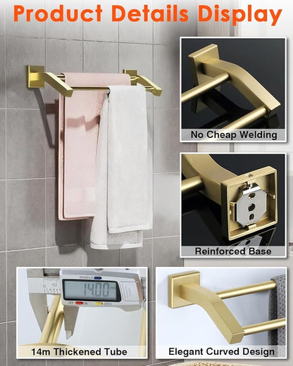 Alise Bath Double Towel Bars Towel Racks for Bathroom,Wall Mount Towel Holder Heavy Duty SUS304 Stainless Steel Towel Hanger Towel Rail,Gold,16 Inch
