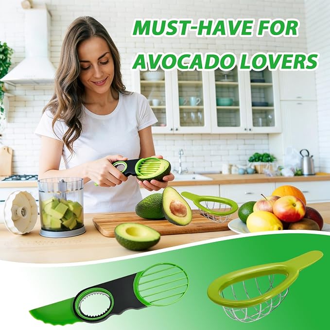 2 Pack Avocado Slicer Set, 3-in-1 Avocado Cutter Slicer Pitter Peeler, Dishwasher Safe, Multi-Functional Kitchen Avocado Prep Tool
