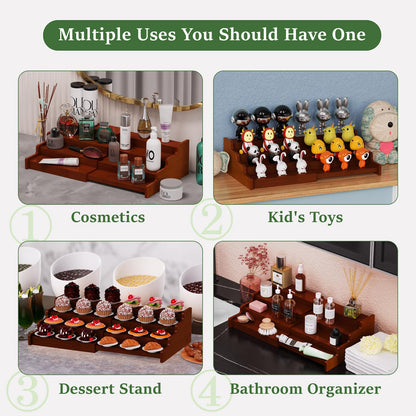 Spice Rack Organizer for Cabinet, 4 Tier Expandable Spice Rack, Bamboo Spice Organizer for Kitchen Cabinet, Pantry and Countertop Organization, Set of 2- Brown