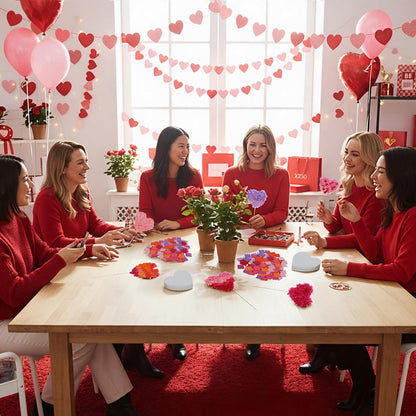 Glenmal 9097 Pcs/24 Set Valentine's Day Craft Kit Heart Shape Poke Art Flower Bouquet Kits with 9000 Tissue Paper Squares 48 Heart Paper Cut for Adults Valentine's Day Activities DIY Craft Supplies
