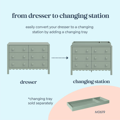 Davinci Sammy Scallop 6-Drawer Dresser in Light Sage