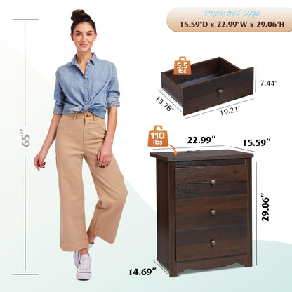 WLIVE Tall Nightstand with Charging Station, Wood Night Stand with 3 Drawers Storage, Bedside Table End Side Tables with 2 USB Ports and Outlets for Bedroom, Closet, Espresso
