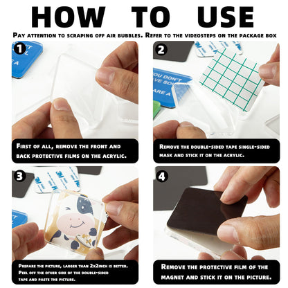 15 Pcs DIY Fridge Magnet Craft Set Acrylic Square Decorative Refrigerator Magnet with Adhesive Backing Ferrite Magnets for Office,Classroom,Cabinets,Kitchen(2 Inch,54 Piece)