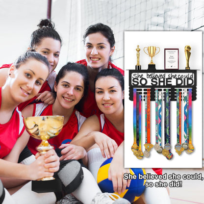 Takytao Medal Hanger Display with Trophy Shelf, Upgraded Sports Medal Holder Trophy Display Shelf Ribbon Holder Simple Wall Hanger (SHE BELIEVED SHE COULD SO SHE DID)