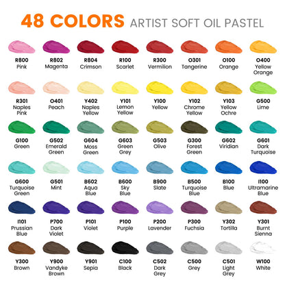 Artecho Extra Soft Oil Pastels Set – 48 Colors Artist Grade Drawing Crayons for Blending, Layering & Shading – Large 10mm Diameter Pastel Sticks for Professional Painting Art Supplies