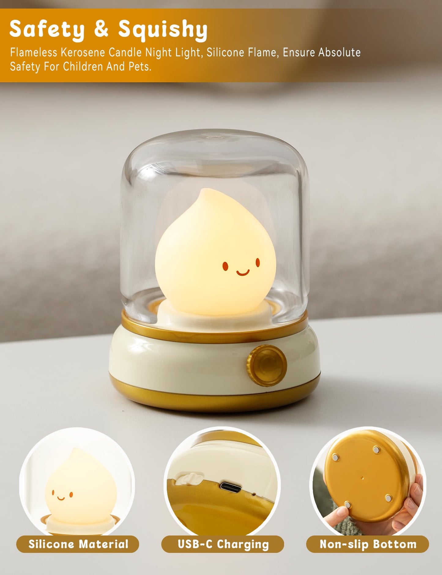 Cute Ghost Campfire Lamp, Halloween Decor,Kids Night Light，Adjustable Dimmable Rechargeable Night Light for Kids, Girls, Boys Gifts,Halloween,Christmas Decorations