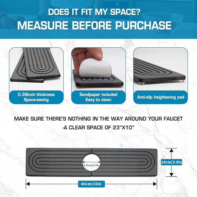Faucet Mat for Kitchen Sink, Diatomite Quick Drying Tray, Long 23.6'' Kitchen