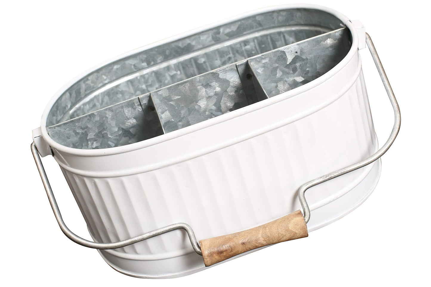 Alpha Living Home Rustic Heavy Duty Alloy Multi-Compartment Silverware Caddy - Metal Utensil Versatile All-in-One Organizer for Kitchen, Bathroom & Office Utensils, Flatware, and Accessories (White)