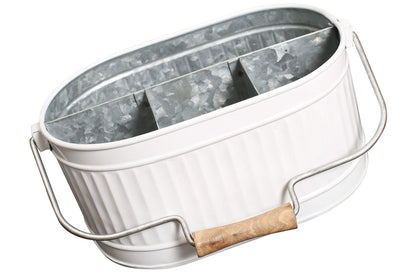 Alpha Living Home Rustic Heavy Duty Alloy Multi-Compartment Silverware Caddy - Metal Utensil Versatile All-in-One Organizer for Kitchen, Bathroom & Office Utensils, Flatware, and Accessories (White)