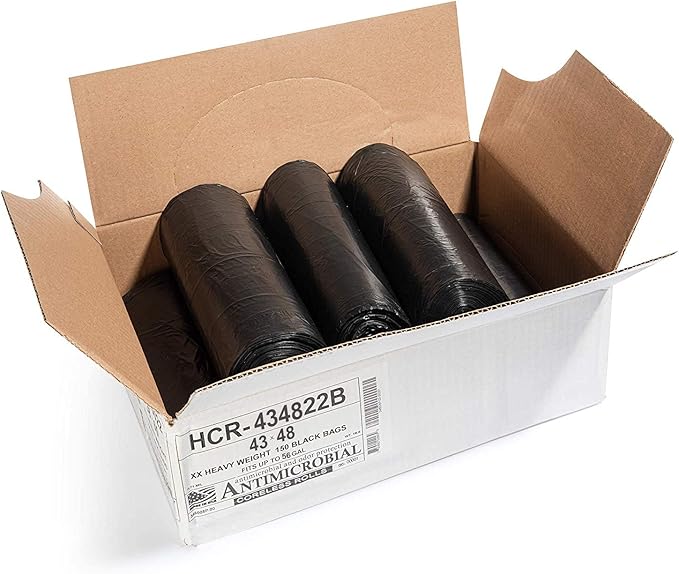 Aluf Plastics High Density Trash Bags, 56 Gallon, 22 Micron,