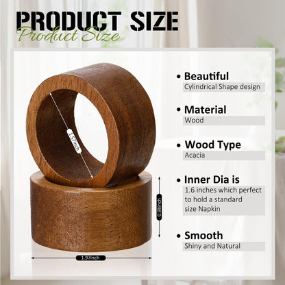 Zhehao 100 Pcs Wood Napkin Rings Bulk Acacia Brown Table Napkin Holder Buckles for Easter Wedding Dinner Holiday Table Decoration