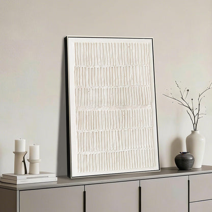 VGICH Large Framed Canvas Wall Art, Modern Abstract Wall Art for Living Room, Beige Textured 100% Hand-painted Painting, Minimalist Wall Decor for Living Room, Bedroom, Office, Hallway, 27x43 Inch