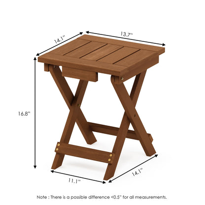 Furinno TIOMAN Folding Outdoor Side Table, Wooden Patio End Table for Garden, Porch, Balcony, Teak Oil, Light Wood