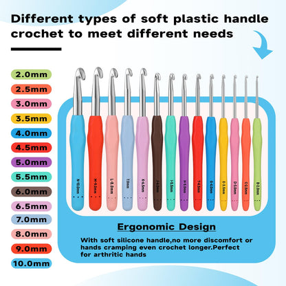 Mayboos 14 Sizes Crochet Hook Set, Large Crochet Hooks Yarn Needle Kits Knitting Needles with Ergonomic Handles for Beginners
