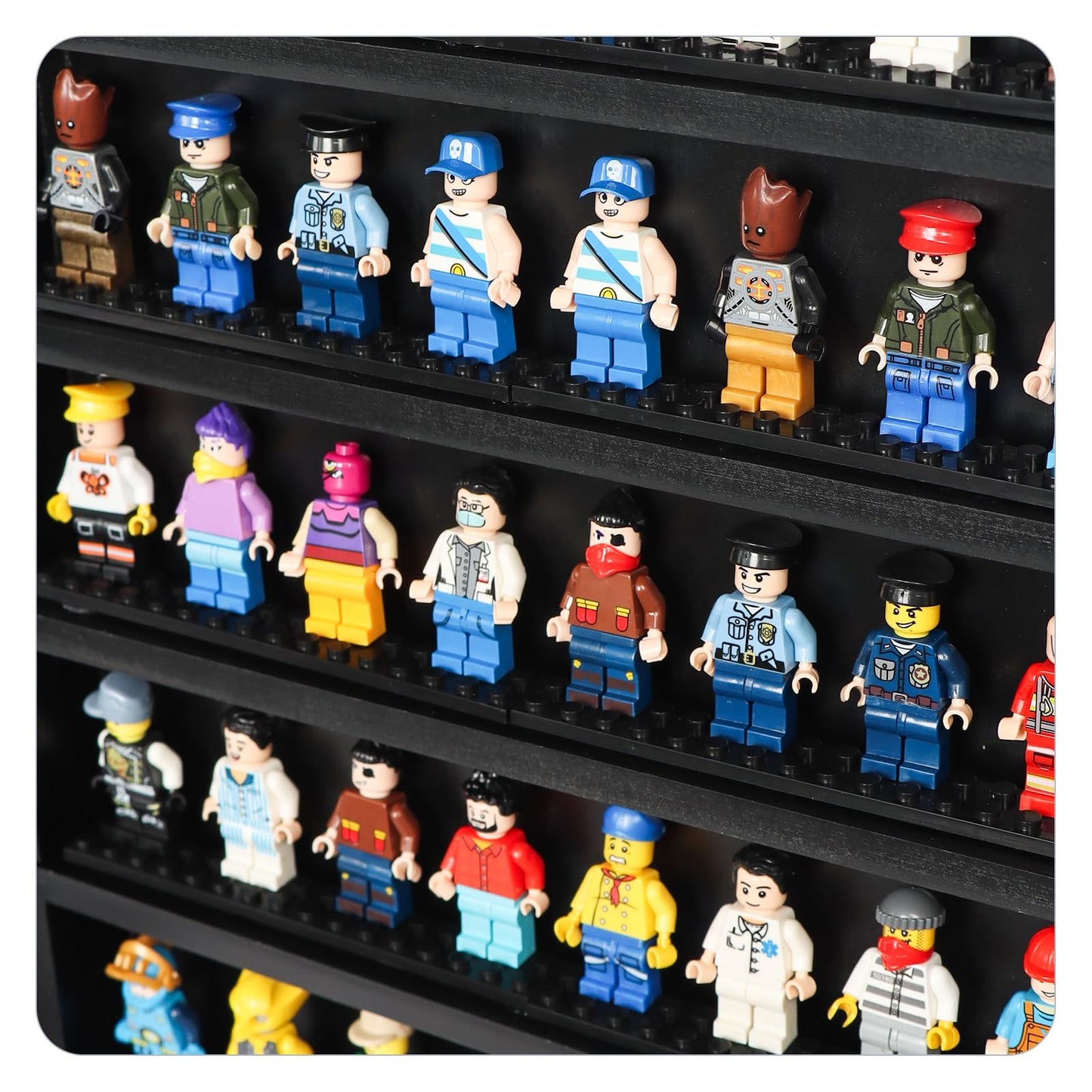 DuvinDD Display Case Wall-Mounted Lego Minifigure Display Case Floating Lego Shelves Wooden Display Cabinet with UV Protect Door, Lockable Dustproof Showcase Thimble Display Case