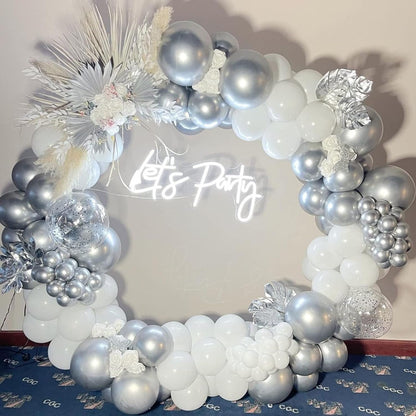 PTGOLUO 153Pcs White and Silver Balloons Garland Arch Kit with Stars - 22 18 12 10 5 inch Different Size White Metallic Silver Confetti Latex Balloon for Birthday Baby Shower Wedding Party Decorations