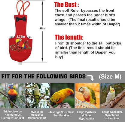 Bird Diaper Washable Parrot Diapers Reusable Bird Flight Suit Nappies Protective Breathable Parrot Nappy Clothes for Budgie Canary Budgie Cockatiel(Red, Medium)