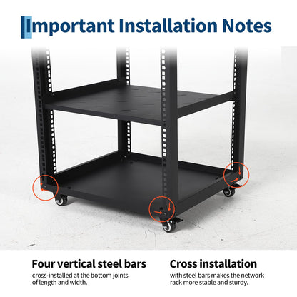 Garvee 20U Network Rack with Casters - Heavy Duty Open Frame Network/Server Rack for IT & AV Gear, Floor Standing or Wall Mounted IT Equipment Cabinet, with 2 PCS 1U Rack Shelves & Mounting
