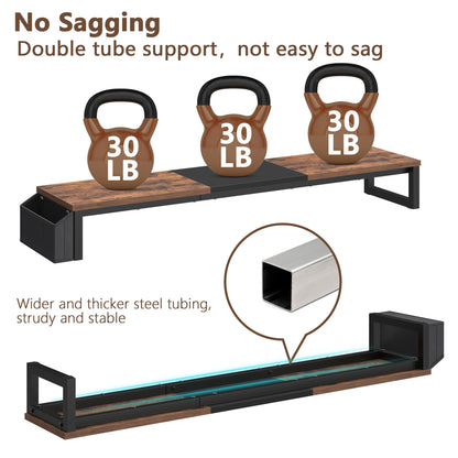 LAND·VOI Dual Monitor Stand Riser,41.5'' Long Monitor Stand for 2 Monitors, Wood Computer Riser with Pocket, Desktop Oraganizer with Pen Holder, Monitor Riser for Desk Computer,Laptop,TV, Rustic Brown