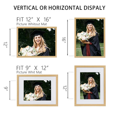 TransGreen 12x16 Picture Frame Set of 3, Photo Frame Display 9x12 Pictures with Mat or 12x16 without Mat, Hang on the Wall, Beige