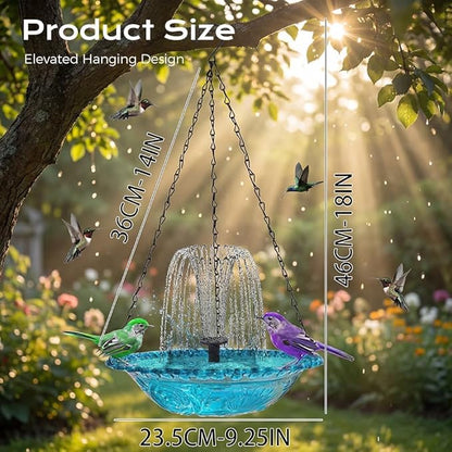 Solar Hanging Bird Bath with Fountain Cascade, Solar Powered Cascade Hanging Bird Bath Fountain with Solars Pump,for Outdoor and Gardens (Red)