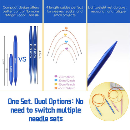 Weabetfu Circular Knitting Needles Set with Case 12 Pairs Interchangeable Aluminum Circle Needles with 4 Flexible Cables 3mm-8mm,Short Circular Needles
