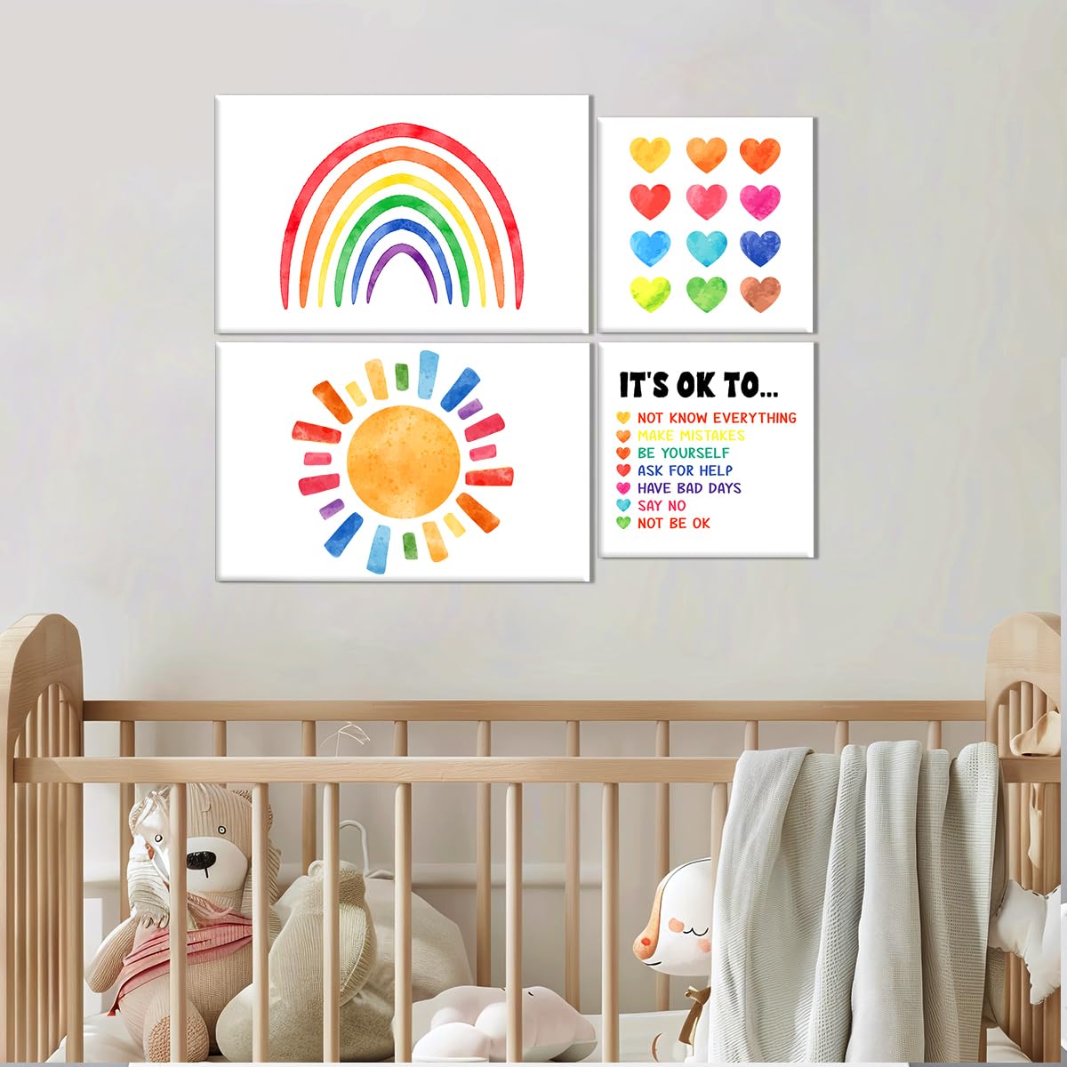 Kids Affirmation Wall Decor,Colourful Positive Daily Affirmations Wall Art Canvas Frame Poster Print for Kids Bedroom Nursery Classroom Playroom Wall Decor,Set of 6