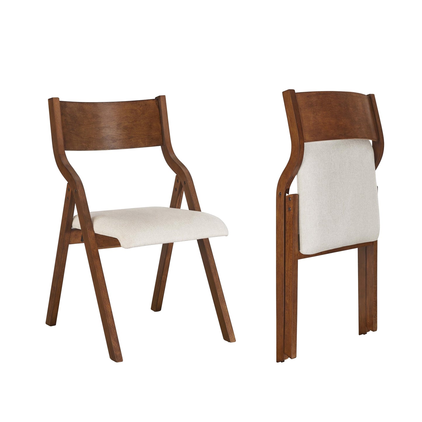 Ball & Cast Upholstered Folding Chairs Set of 2, Kitchen Dining-Chair w/Solid Wood Frame, Portable Activity Neeting Chair,No Assembly Needed, Easy Carry and Storage,Walnut+Taupe