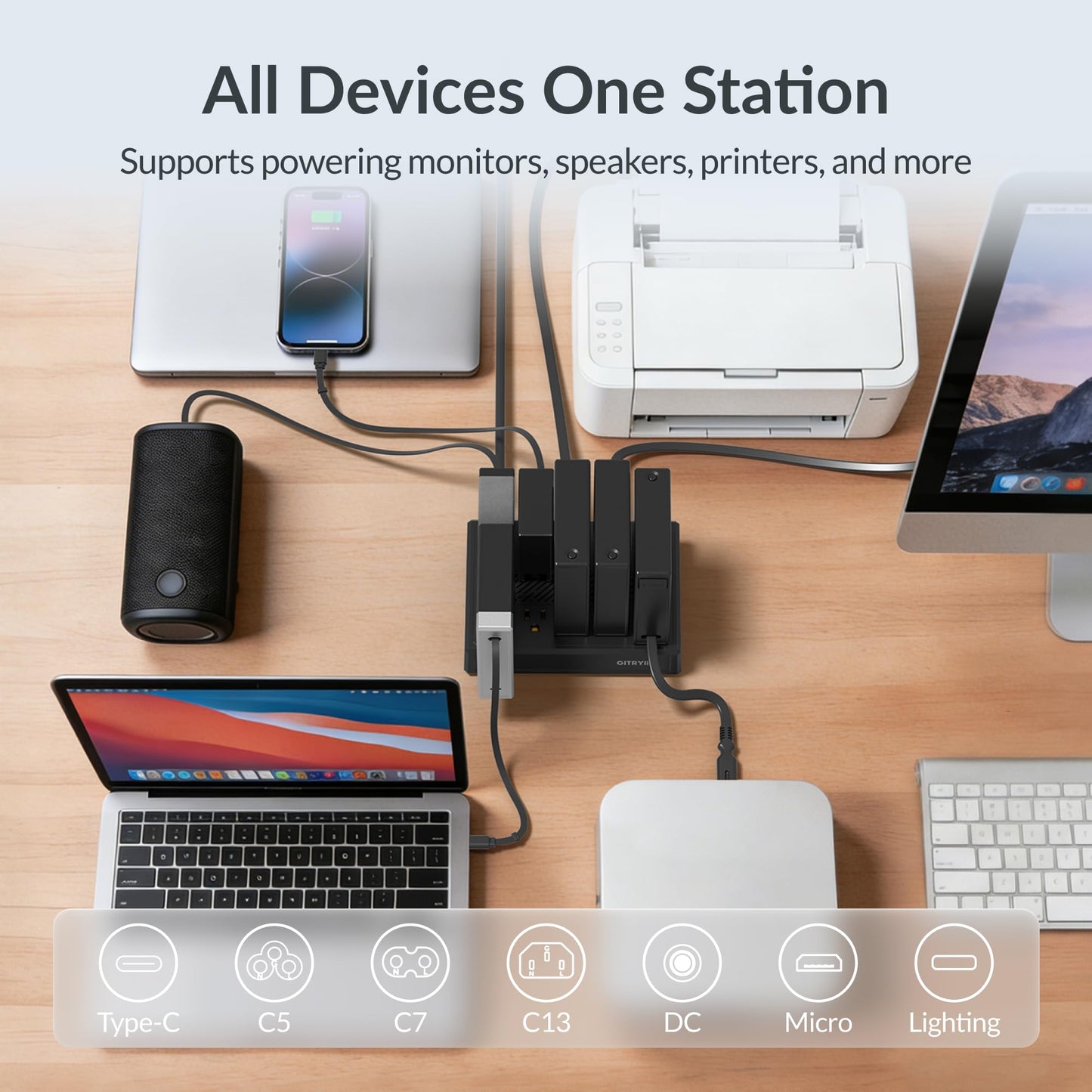 Gitryin Laptop Charging Station, 3 * 140W, 65W, 40W Retractable USB C Chargers, 10 Type C Ports with Cooling Power Strip, 525W Charging Hub