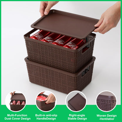 WRRLORS 6 Pack Plastic Storage Baskets With Lids,Brown Breathable Stackable Storage Bins,Small Storage Containers,for Organizing Storage Baskets on Desktops,Closets,Playrooms,Classrooms,Offices