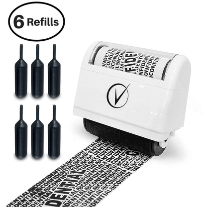 Vantamo Identity Theft Protection Roller Stamp for Hiding Sensitive Information, Wide Confidential Stamp with 6 Ink Refill, Security Stamp Roller for Identity Theft Prevention, Classy Blue