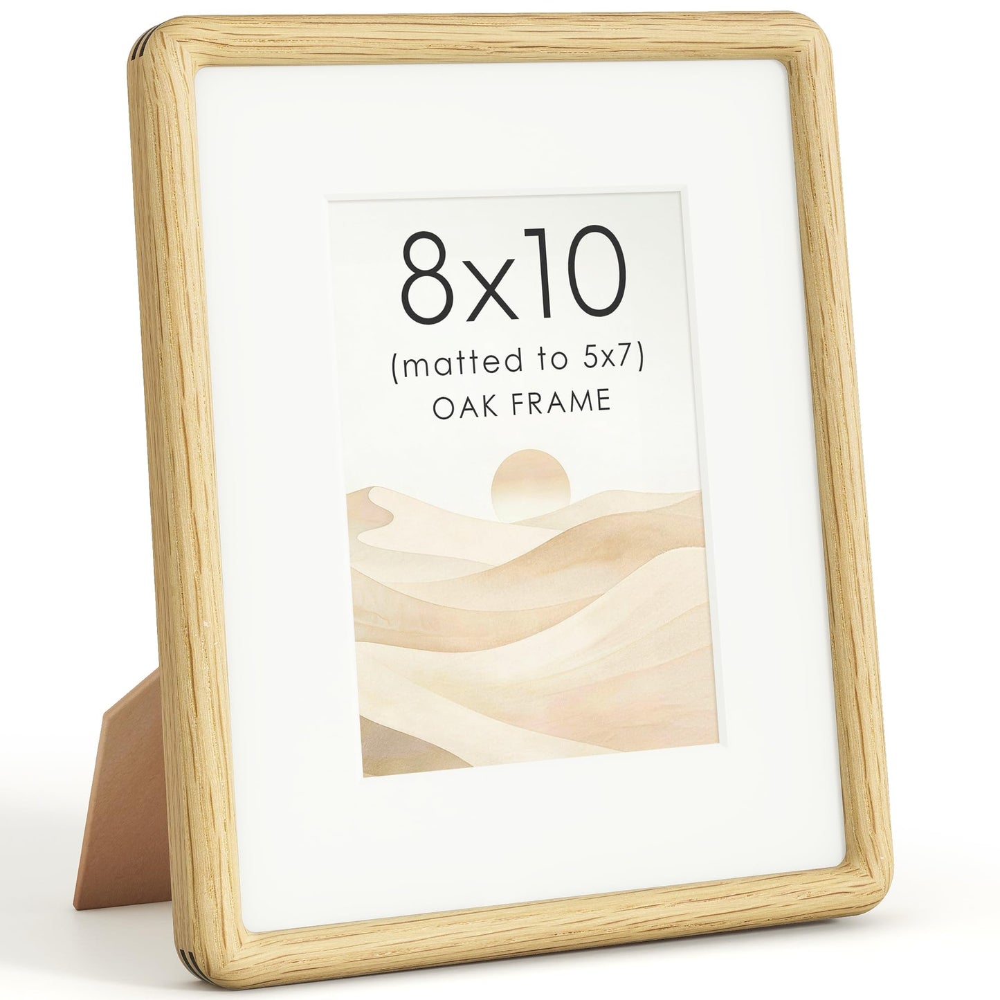 8x10 Picture Frame, USA-Sourced Natural Oak Wood Photo Frame with Tempered Glass, Double Mortise & Tenon Handcrafted Rounded Corner 8 by 10 Wooden Frame Matted to 5x7 Photos, Wall or Tabletop Display