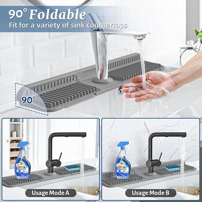 PoYang 24 inch Faucet Mat for Kitchen Sink Splash Guard, 7° Slope Silicone Sink