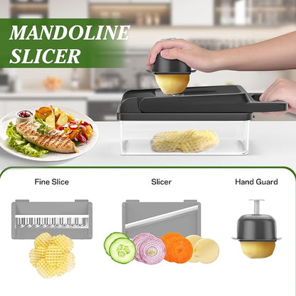 HomeHacks Vegetable Chopper Vegetable Cutter, 15 in 1 Kitchen Gadget, Dicer, Slicer, Onion Cutter, Salad, Cheese Grater & Egg Separator - Multi-Functional Veggie Chopper Lid with Handle (Grey)