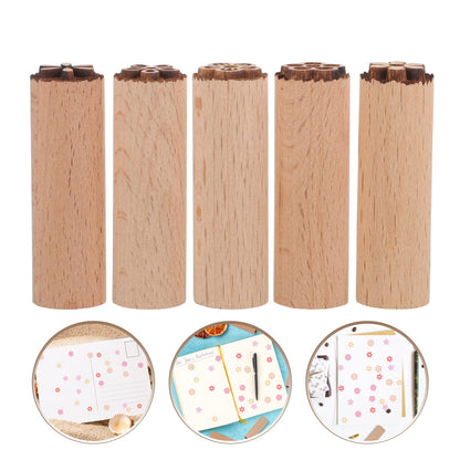EXCEART 5Pcs Wood Texture Flower Stamps for Clay Pottery Crafting Natural Wooden Daisy Stamps for Scrapbooking and Kids Floral Art Projects