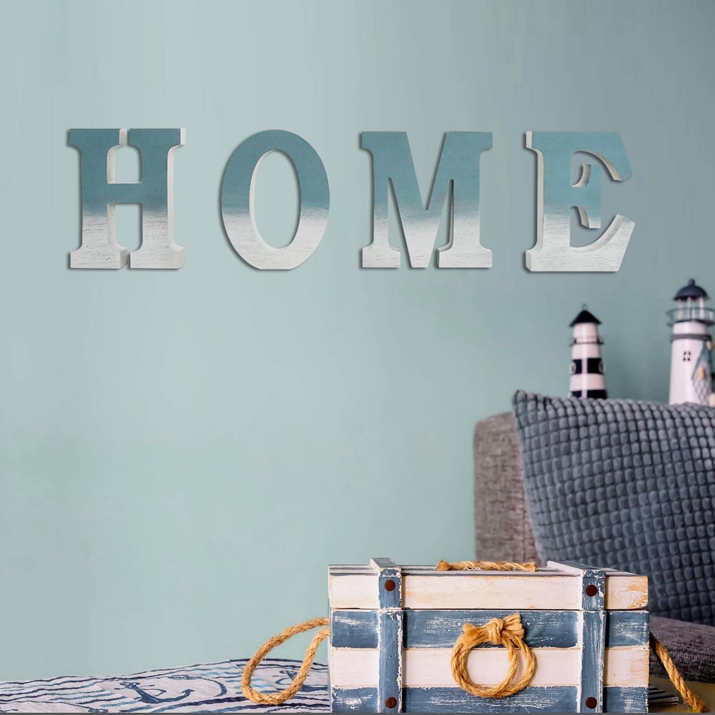 Wood Home Sign Rustic Frestanding Letters Wall Art Decorative Block for Living Room Kitchen Entryway - Hanging Wooden Cutout Word Sign Framhouse Décor (6")