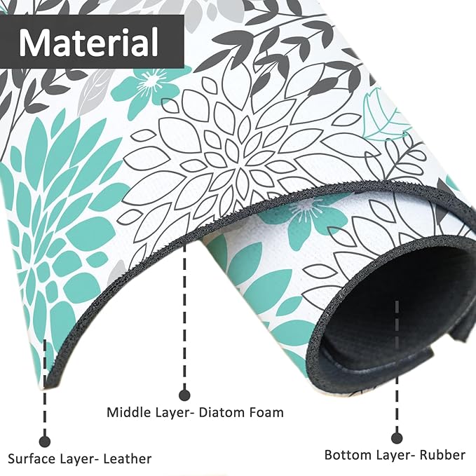 15" X 5.5" Kitchen Sink Splash Guard Faucet Mat Floral Super Absorbent Fast