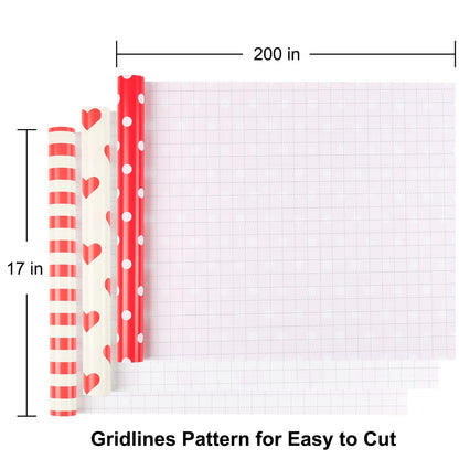 Gift Wrapping Paper, 3PC Gift Wrap Set with Hearts, Stripes, and Polka Dots, 17 x 200 inch Each, Elegant Red and White Designs for Wedding, Anniversary, Bridal or Baby Shower Mothers day Gifts