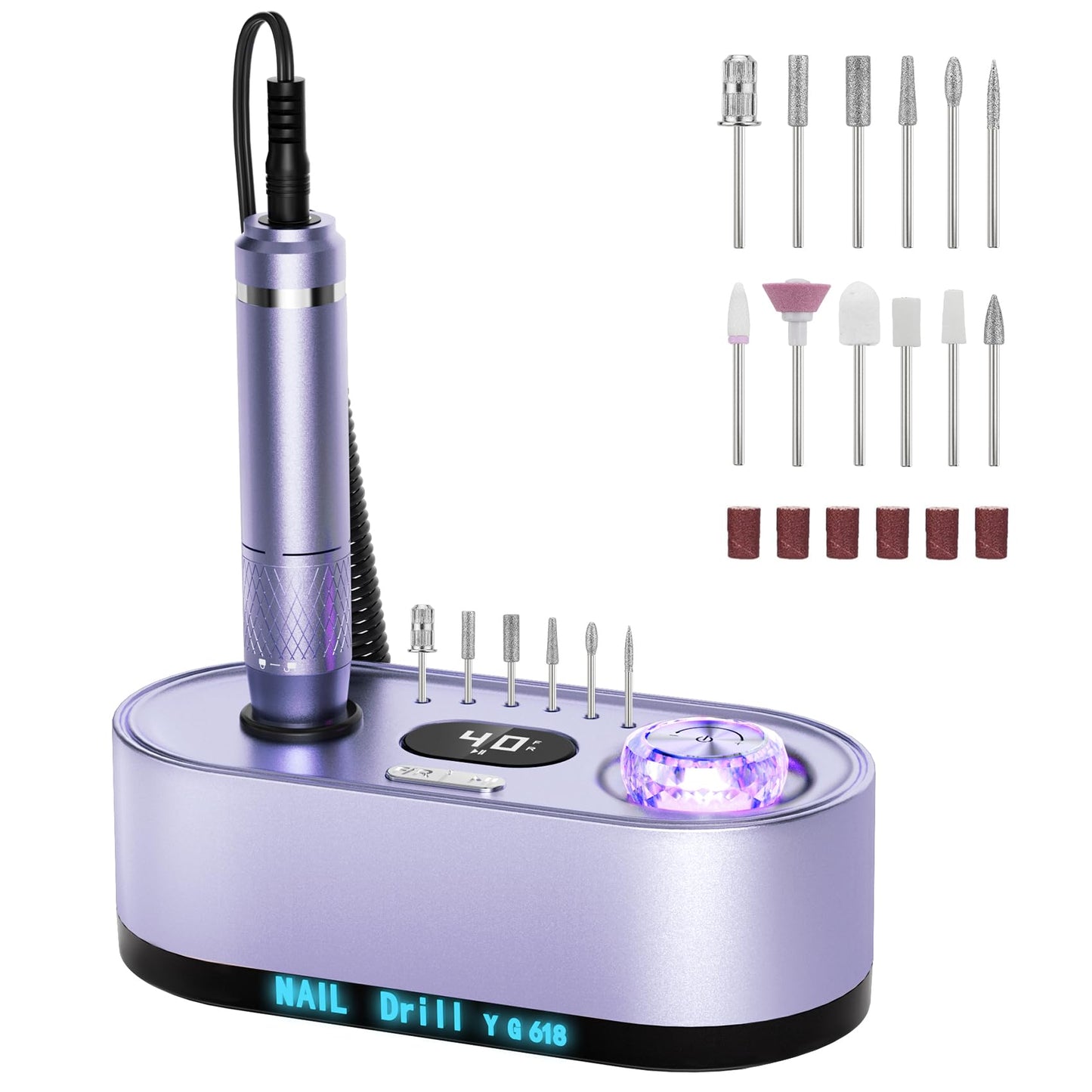 40000RPM Electric Nail File Drill Professional Kit, Drill Machine with LCD Display, Manicure Pedicure Polishing Acrylic Gel Nail Grinder for Salon, Home Use
