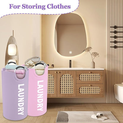 2Pcs 95L Purple + Pink Laundry Basket, Folding Laundry Hampers