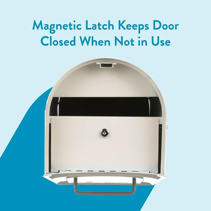 Architectural Mailboxes Reliant Locking Post Mount Mailbox, White, Large | Galvanized steel build with concealed secure lock and key and a magnetic door closure. USPS approved. Includes 2 keys.
