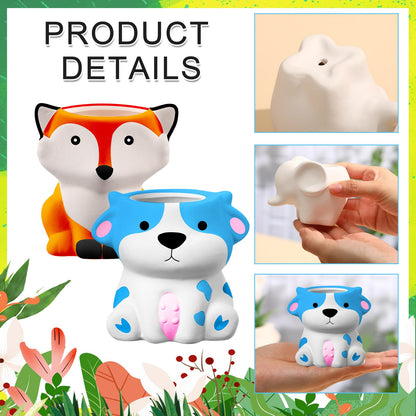 Hushee 12 Sets DIY Ceramic Succulent Pots Ready to Paint Animal Planters Unpainted Plant Flower Pots Bulk with Drainage Hole and Bisque Paint ， Adults Craft Christmas
